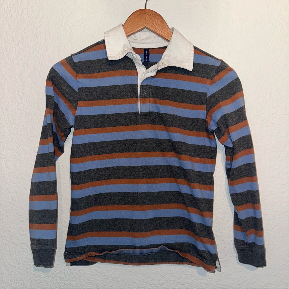 Janie and Jack long sleeve striped polo size 10 in grey blue orange